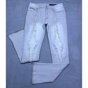 Rockstar Original RSM205 Flare Jeans Mens 34x36 Gray Distressed Stacked Denim